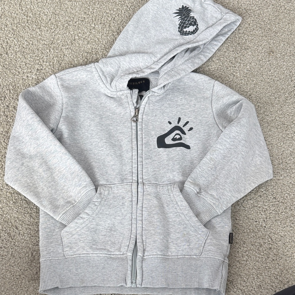 Quicksilver Light Gray Kids Hoodie with Black Graphics